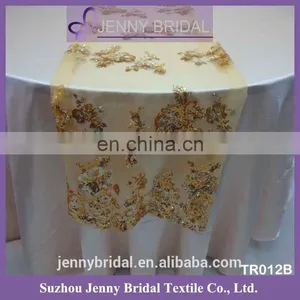 TR012B Sequin Embroidered Organza Wedding Yellow Table Runner thumbnail-1