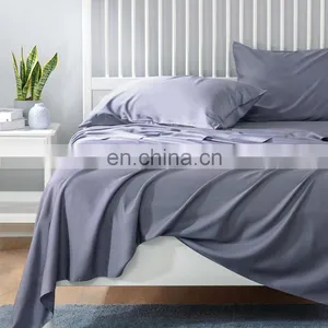 High Quality Grey Customized Logo Queen Size Adult Breathable 100% Bamboo Bed Sheet Set thumbnail-6