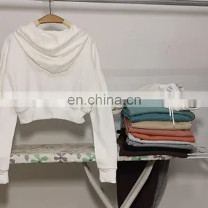Hot Selling OEM Custom Logo 100 Cotton Terry Womens Blank Cropped Top Hoodie thumbnail-7