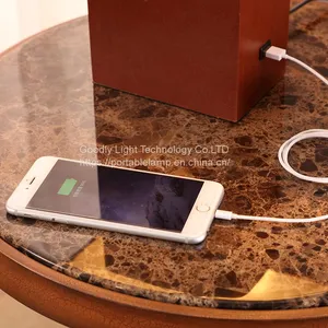 LED Light,Fast Charge Wood USB Side Table and Desk Lamp With Screen Line Fabric Shade,Touch Switch thumbnail-5