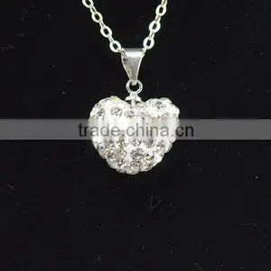 2015 Love Gift Shamballa Necklace Wholesale Heart Shape New Arrival White Crystal Clay Shamballa With Silver Chains Necklace thumbnail-1