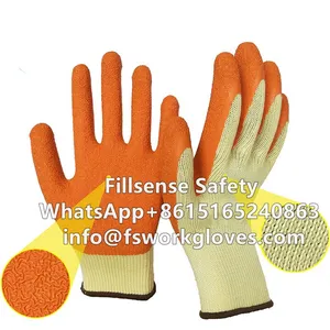10Gauge 5Yarn(21S) Cotton Liner Crinkle Latex Coated Cotton Gloves Cotton Working Gloves thumbnail-1