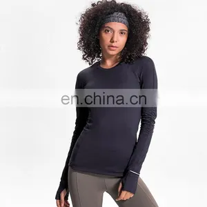 Custom Logo Women Yoga Tight Fit Long Sleeve Workout T Shirt Sports Tops With Side Zipper Pockets For Ladies thumbnail-3