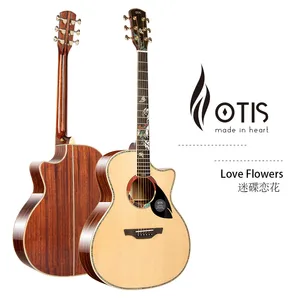 Wholesale OTIS 41inch Love Flowers All Solid Acoustic Guitar (SITKA Spruce, African Mahogany) w/ Abalone Inlay & Glossy thumbnail-1