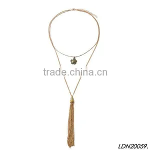 Gold Chain Tassel Layers Lariat Necklace thumbnail-3