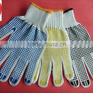 White Color Knitted Cotton Gloves With Different Color PVC Dots thumbnail-1