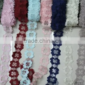 New Design Flowers Mesh Embroidered Lace Trimming Many Color in Stock thumbnail-1