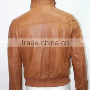 Harrington Man Fitted Tan Nappa Soft Real Leather Bomber Style Retro Jackets thumbnail-2