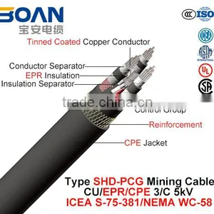 Type Shd-Pcg AWG 1/0 Mining Cable Cu/Epr/CPE 3/C 5kv ICEA S-75-381 thumbnail-1