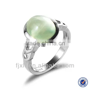 925 Sterling Silver Gemstone Prehnite Pave Ring thumbnail-1