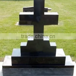 American Style Unique Abslute Balck Granite Stepped Base Cross Serie Gravestone thumbnail-1
