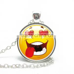 Womens Novelty Emoji Glass Time Gem Pendant Necklace for Friends Gift Idea thumbnail-1