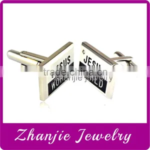 High Quality Own Design Religious Style Jewelry 316L Stainless Steel Black Enamel Father Jesus Cross Cufflink For Muslim thumbnail-1