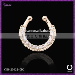 Unique Samll Single Line Paved Gem Fake Nose Rings thumbnail-3