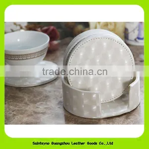 Fashionable Milky White Luxury Leather Round Coaster ,Christmas Gift 16021 thumbnail-1