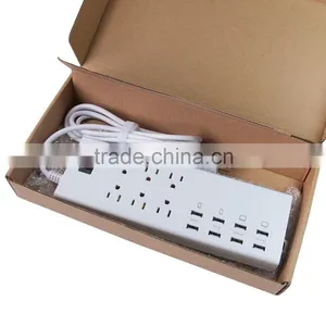 HUNDA OEM/ODM Service 5.9ft White US Plug 6 Outlet Portable Power Socket With 8 USB Charger for Wifi Router Modem thumbnail-1