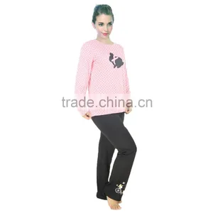 Kevince Women Interlock Pyjamas Flock Print Knitting 1000pcs up OEM Factory Directly thumbnail-2