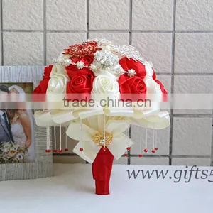 Handmade Gorgeous Brooch Bouquet, Red and Silver Wedding Brooch Jewelry Bouquet thumbnail-2