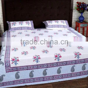 New Pattern Cotton Bed Sheet Flower Printed Hand Block Home Textile 100% Fabric Bed Sheet thumbnail-1