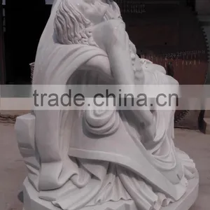 Hand Carved White Marble Pieta Statue thumbnail-4