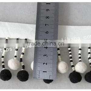 Newest 7cm Width Black/white Handmade Beaded Pom Pom Fringe Wholesales thumbnail-6