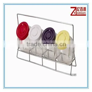 4pcs Spice Glass Jar With Wire Chrome Plated Rack thumbnail-1