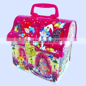 Christmas Gift Tin Box House Shape Chocolate Tin Box Lunch Tin Box With Handle thumbnail-1