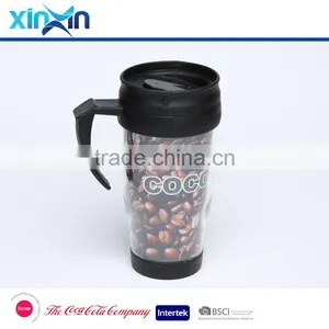 Promotional Paper Insert Plastic Coffe Travel Mug Double Wall Coffee Cup Car Mug With Handle thumbnail-1