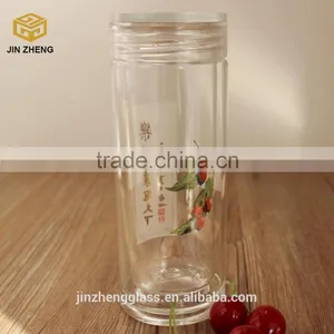 300ML Chinese Style Printing Double Wall Glass Bottle Glass Water Pitcher thumbnail-1