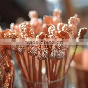 SOLID COPPER PINEAPPLE DRINK STIRRER CUM DRINKING STRAW, PURE COPPER PINEAPPLE SWIZZLE STICK thumbnail-1