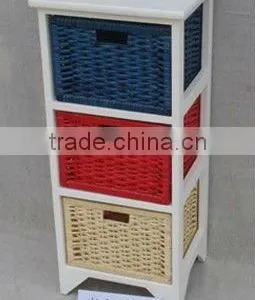Wooden Craft Cabinet With Wicker Basket thumbnail-1