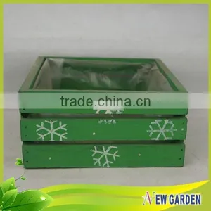 Green and Red Large Rectangular Wooden Flower Pot and Planting thumbnail-5