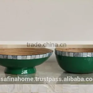 Round Lacquer and Mother of Pearl Bamboo Salad Bowl thumbnail-1