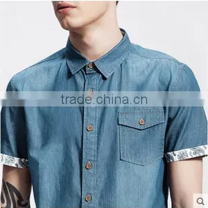 Wholesale China Short Sleeve Men's Shirt Latest Shirt Designs for Men Denim Shirt for Men thumbnail-5