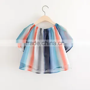 2017 Latest Girls Chiffon Tops With Colored Stripe thumbnail-2