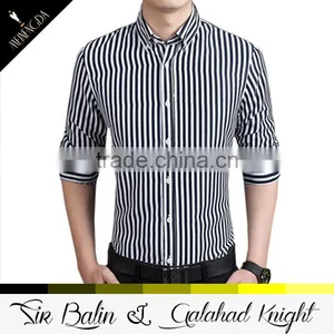 OEM Custom Wholesale Fitness Slim Fit Rayon Polyester Cotton Stripe Shirt Designs for Men thumbnail-1