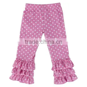 Kids Girls Polka Dot Pants Girls Triple Ruffle Leggings Cotton Full Length Fall Pants thumbnail-2