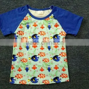 Summer Children's Boutique Fish Print t Shirt Boy Short Sleeve Clothes Remake thumbnail-1