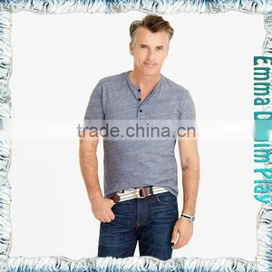 2018 Mens High Quality Grey Muscle Fit Button Collar T-Shirts thumbnail-1
