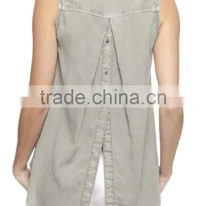 2015 Sleeveless Button Back Shirt Latest Design Beach Apparel Womens Fashion Tops thumbnail-3