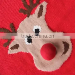 Popular Deer Deisgn Red Christmas Sweater Custom Knitting Patterns Christmas Pullover thumbnail-4
