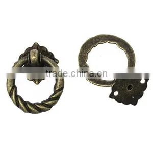 Antique Bronze Circle Ring Small Jewelry Wooden Box Case Cabinet Pull Handle Knobs thumbnail-2