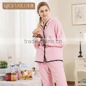 Perfect Qianxiu Cheap Hooded Design Pink Sexy Flannel Ladies Winter Nighty thumbnail-2