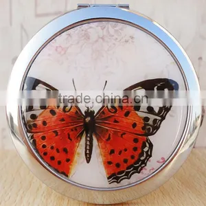7cm Round Cosmetic Purse Compact Makeup Handbag Mirror With Butterfly thumbnail-2