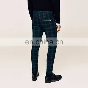 New Style Wholesale Man Fashion Slim Fit Checked Trousers With Zips thumbnail-2