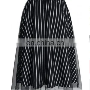 Monochromic Stripes Mesh Midi Skirt thumbnail-1