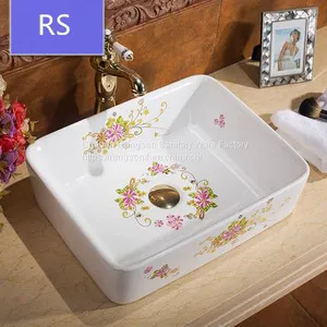 Hot Sale Ceramic Bathroom Flower Colorful Basin thumbnail-1