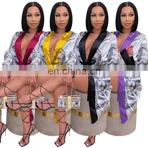 Us Money Dollar Print Fashion Maxi Open Stitch Women Autumn Deep V Neck Long Sleeve Cardigan Vintage Fall Female Party Outerwear thumbnail-1