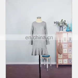 2019 New Autumn Family Look Mother Daughter Dress Long Sleeve Ruffle Grey Mom and Girls Dress (this Link for WOMAN) thumbnail-5