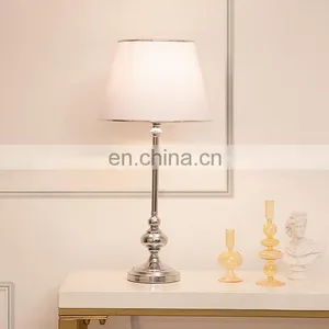 Korean Popular Bedroom Lighting Decoration Handmade White Lampshade Silver Metal LED Desk Lamp thumbnail-3